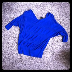 Blue scoop neck blouse with a low v back